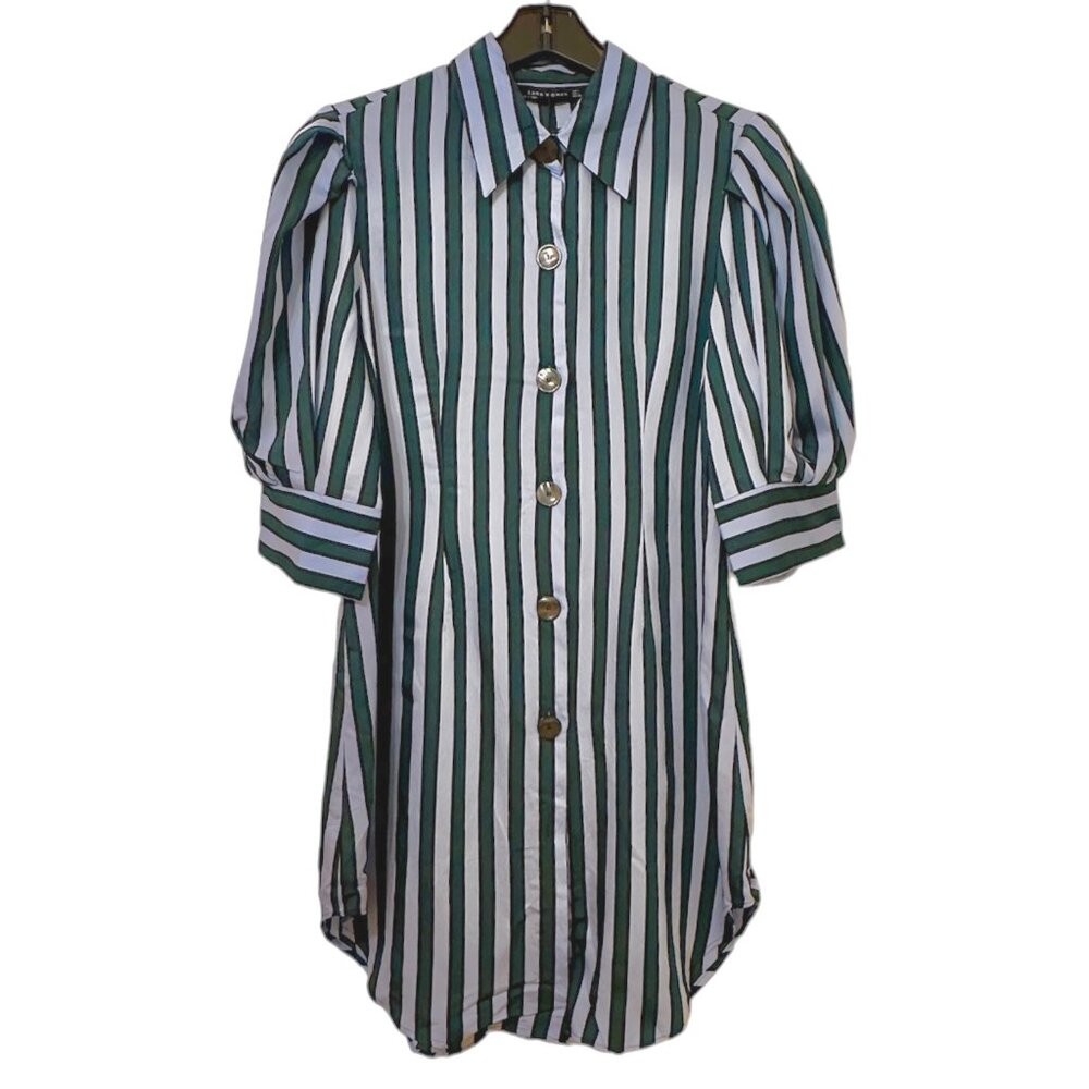 Zara - Women's Puff Sleeve Stripe Button-down Shirt (NWT), Size L